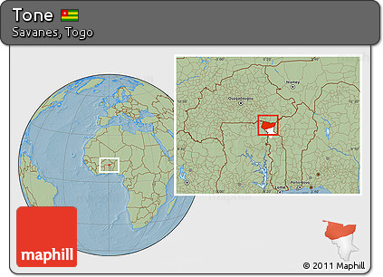 Savanna Style Location Map of Tone, highlighted parent region, hill shading
