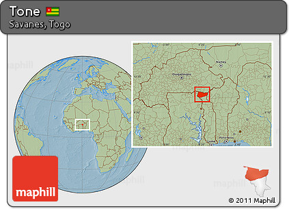 Savanna Style Location Map of Tone, hill shading