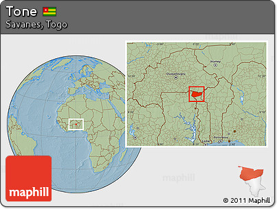 Savanna Style Location Map of Tone, hill shading