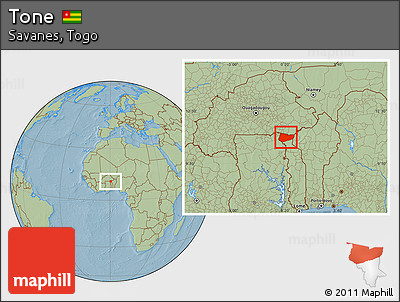 Savanna Style Location Map of Tone, hill shading