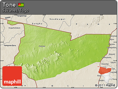 Physical Map of Tone, shaded relief outside