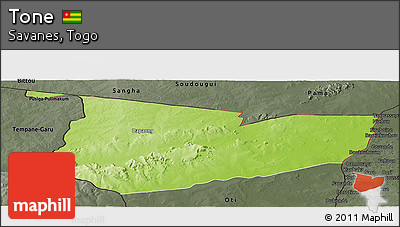 Physical Panoramic Map of Tone, darken, semi-desaturated