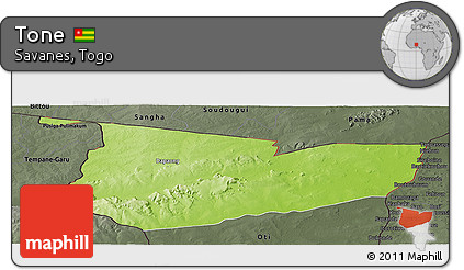 Physical Panoramic Map of Tone, darken, semi-desaturated