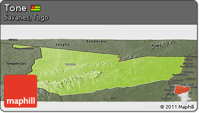 Physical Panoramic Map of Tone, darken, semi-desaturated