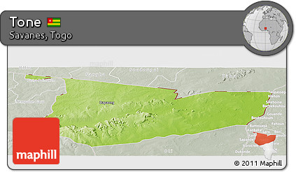 Physical Panoramic Map of Tone, lighten, semi-desaturated