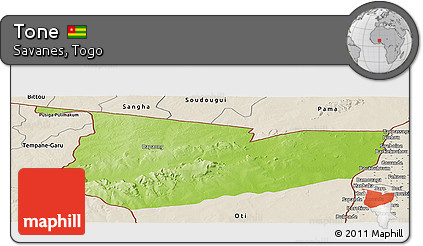 Physical Panoramic Map of Tone, shaded relief outside