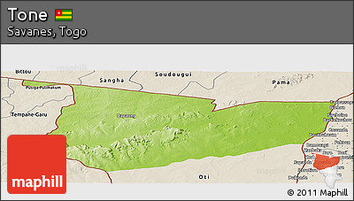 Physical Panoramic Map of Tone, shaded relief outside