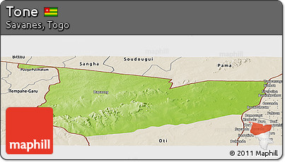 Physical Panoramic Map of Tone, shaded relief outside
