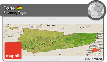 Satellite Panoramic Map of Tone, shaded relief outside