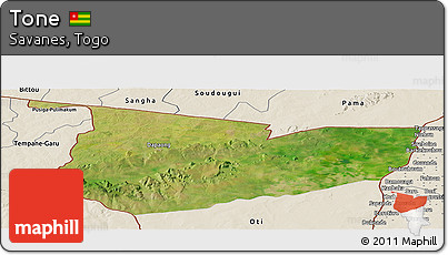 Satellite Panoramic Map of Tone, shaded relief outside