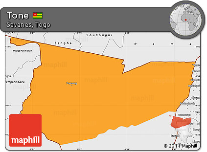 Political Simple Map of Tone, single color outside, borders and labels
