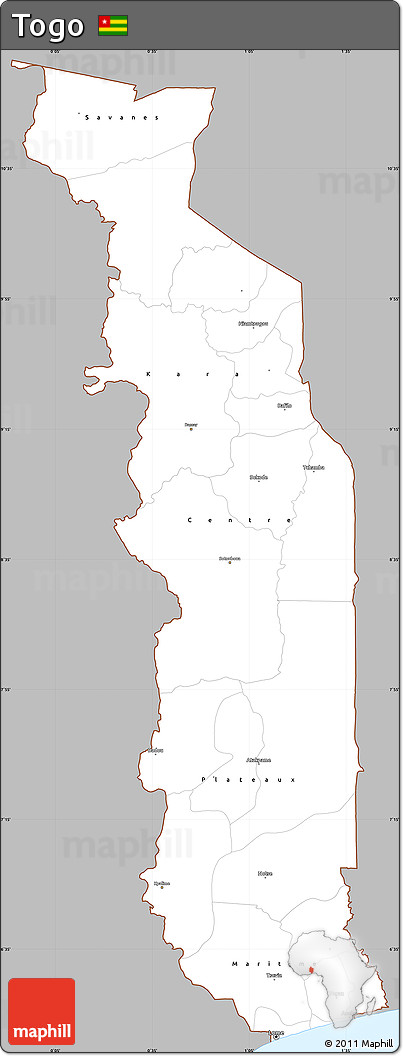 Gray Simple Map of Togo, single color outside