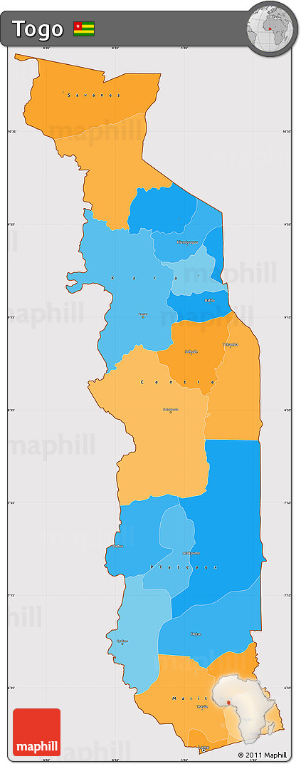 Political Simple Map of Togo, cropped outside