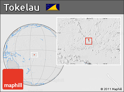 Gray Location Map of Tokelau, lighten, desaturated, hill shading