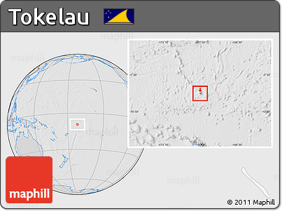Gray Location Map of Tokelau, lighten, desaturated, hill shading