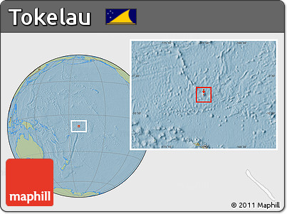 Gray Location Map of Tokelau, savanna style outside, hill shading outside