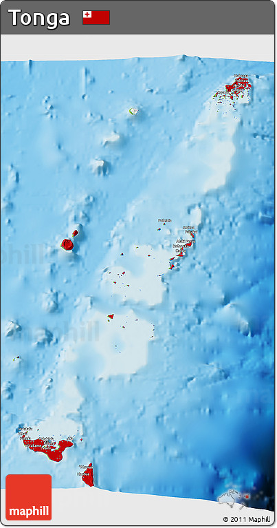 Flag 3D Map of Tonga, physical outside, flag rotated