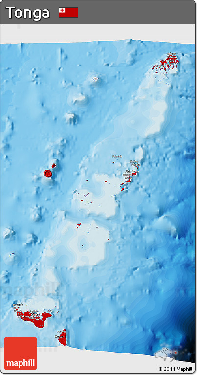 Flag 3D Map of Tonga, political outside, flag rotated