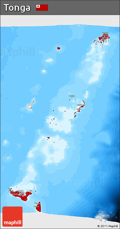 Flag 3D Map of Tonga, single color outside, bathymetry sea