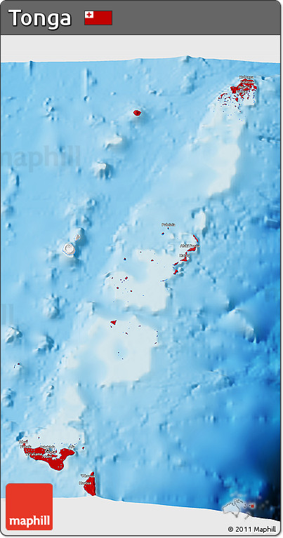 Flag 3D Map of Tonga, single color outside, shaded relief sea