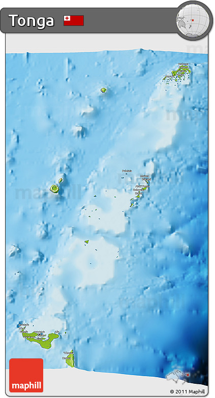 Physical 3D Map of Tonga, desaturated, land only