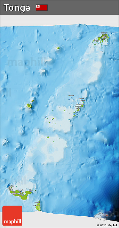 Physical 3D Map of Tonga, political shades outside