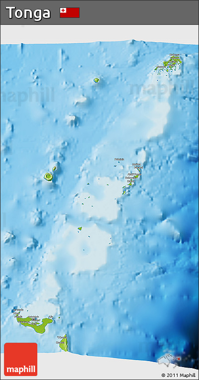 Physical 3D Map of Tonga, satellite outside, shaded relief sea
