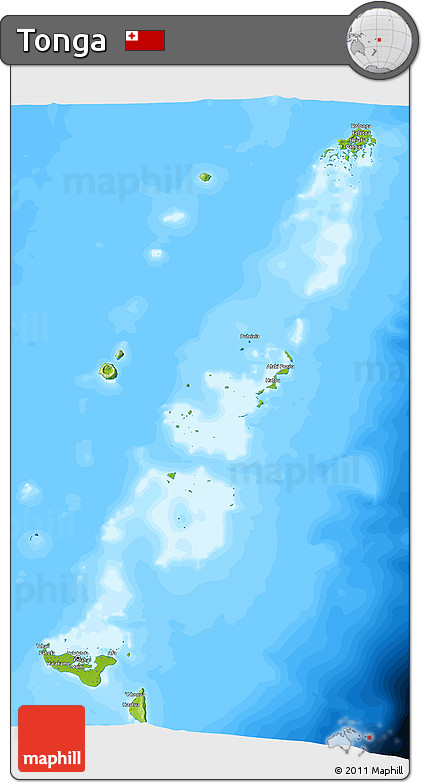 Physical 3D Map of Tonga, single color outside, bathymetry sea