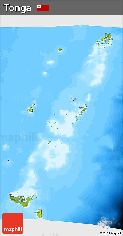 Physical 3D Map of Tonga, single color outside, bathymetry sea