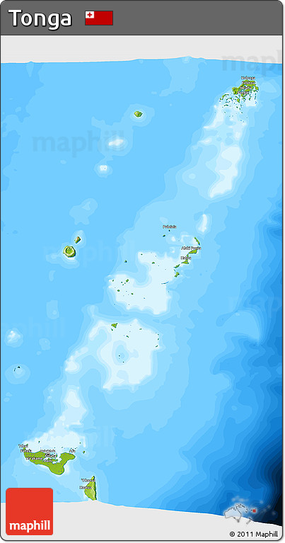 Physical 3D Map of Tonga, single color outside, bathymetry sea