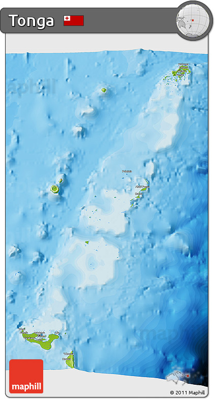 Physical 3D Map of Tonga, single color outside, bathymetry sea, shaded relief sea