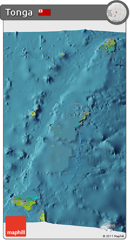 Physical 3D Map of Tonga, single color outside, satellite sea