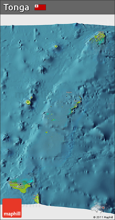 Physical 3D Map of Tonga, single color outside, satellite sea