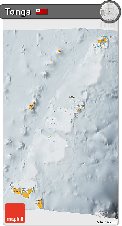 Political 3D Map of Tonga, lighten, semi-desaturated