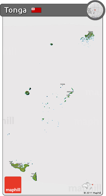 Satellite 3D Map of Tonga, cropped outside