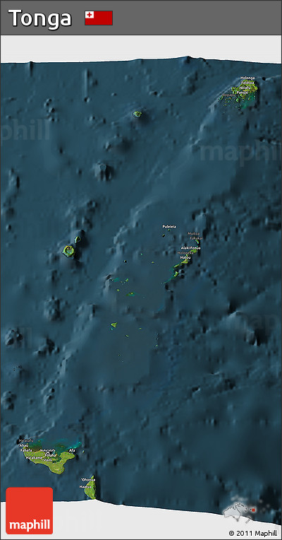 Satellite 3D Map of Tonga, darken