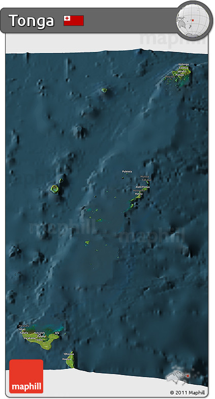 Satellite 3D Map of Tonga, darken