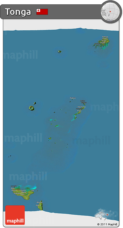 Satellite 3D Map of Tonga, darken, land only