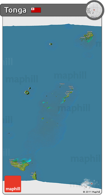 Satellite 3D Map of Tonga, desaturated, land only