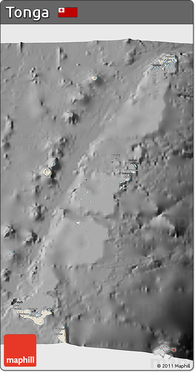 Shaded Relief 3D Map of Tonga, darken, desaturated