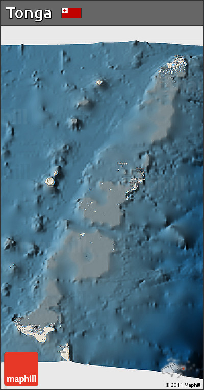 Shaded Relief 3D Map of Tonga, darken