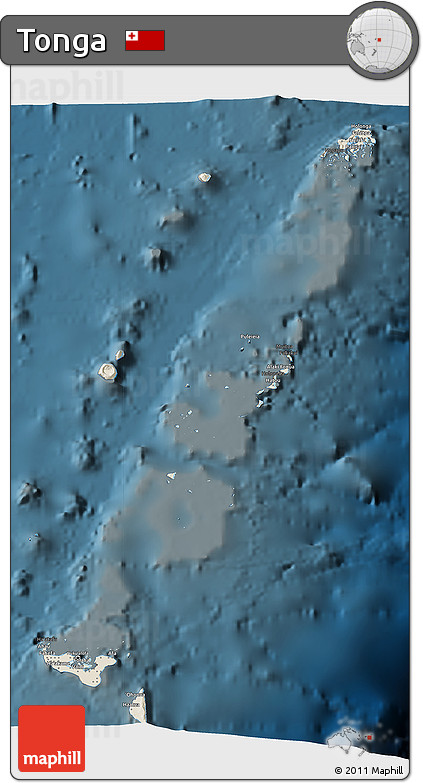 Shaded Relief 3D Map of Tonga, darken