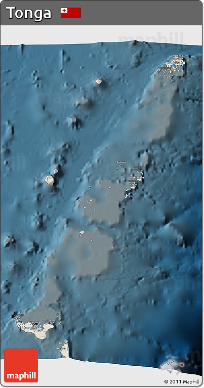 Shaded Relief 3D Map of Tonga, darken