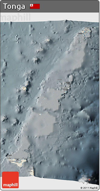 Shaded Relief 3D Map of Tonga, darken, semi-desaturated