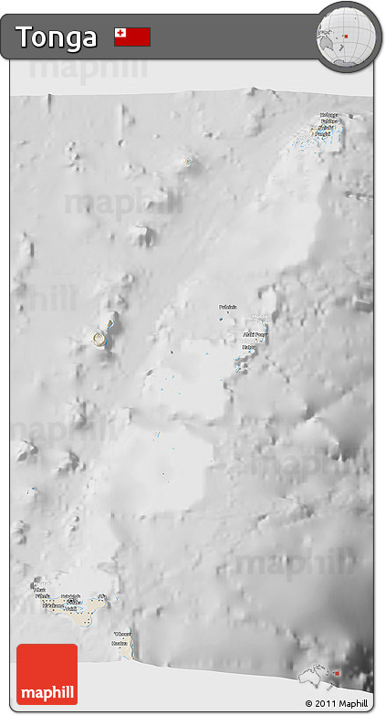 Shaded Relief 3D Map of Tonga, lighten, desaturated