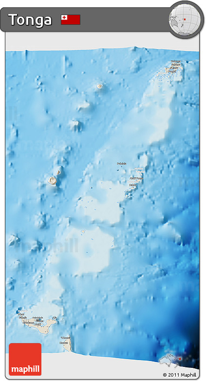 Shaded Relief 3D Map of Tonga, lighten, land only