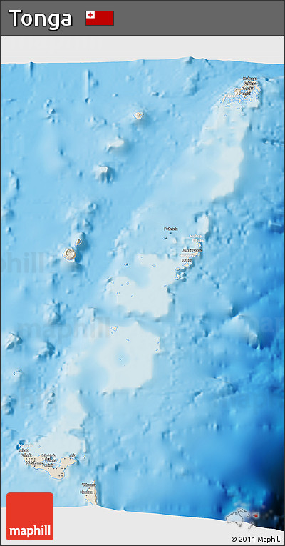 Shaded Relief 3D Map of Tonga, lighten, land only