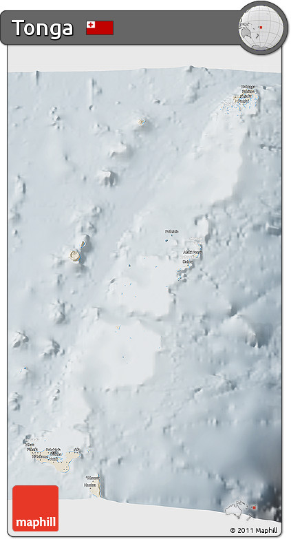 Shaded Relief 3D Map of Tonga, lighten, semi-desaturated