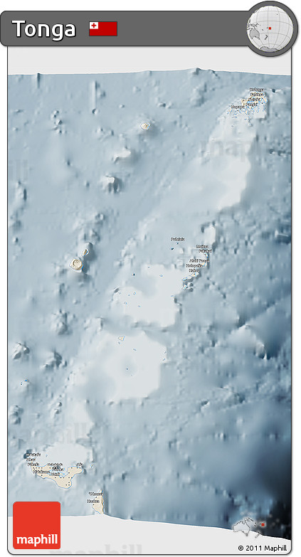 Shaded Relief 3D Map of Tonga, semi-desaturated