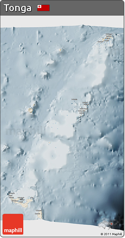 Shaded Relief 3D Map of Tonga, semi-desaturated